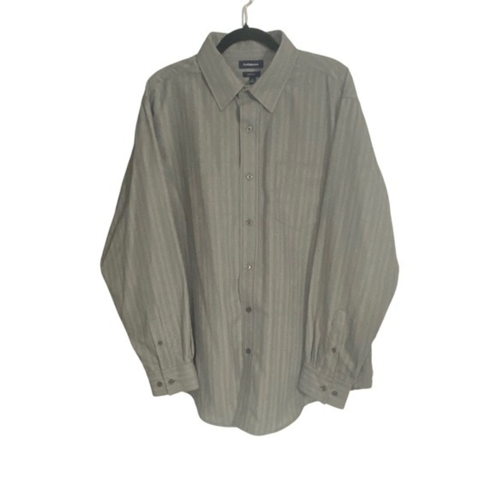 Croft & Barrow Mens Grey Striped Easy Care Long Sleeve Button Down Shirt Large